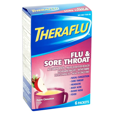 Theraflu grippe et Sore médecine gorge, pomme cannelle Saveurs, liquide chaud en poudre Packets, 6 count