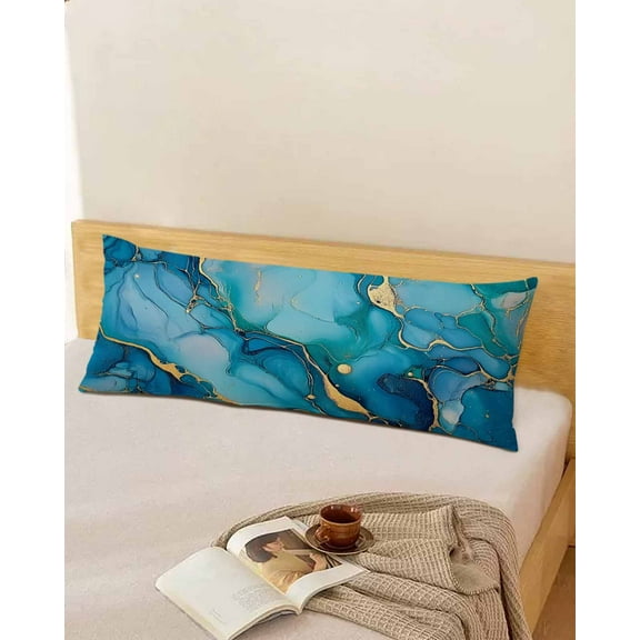 Modern Turquoise Body Pillow Cover, Pillowcase Protectors with Zipper, Breathable Decorative Throw Pillow Case Cover, Abstract Teal Gold Marble Textured Pillow Shams for Couch Sofa 20x60Inch