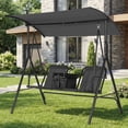 thumbnail image 1 of Columpio de jardín para 2 personas - Estructura de acero duradera - Toldo ajustable - Portavasos, mesa giratoria y bolsa térmica - Ideal para patio, balcón o piscina - Color negro, 1 of 8