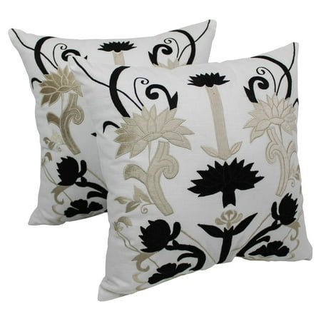 Black Velvet Throw Pillows Blazing Needles 20 x 20 in. Indian Floral Elegance Velvet Applique Throw Pillows - Set of 2 ()