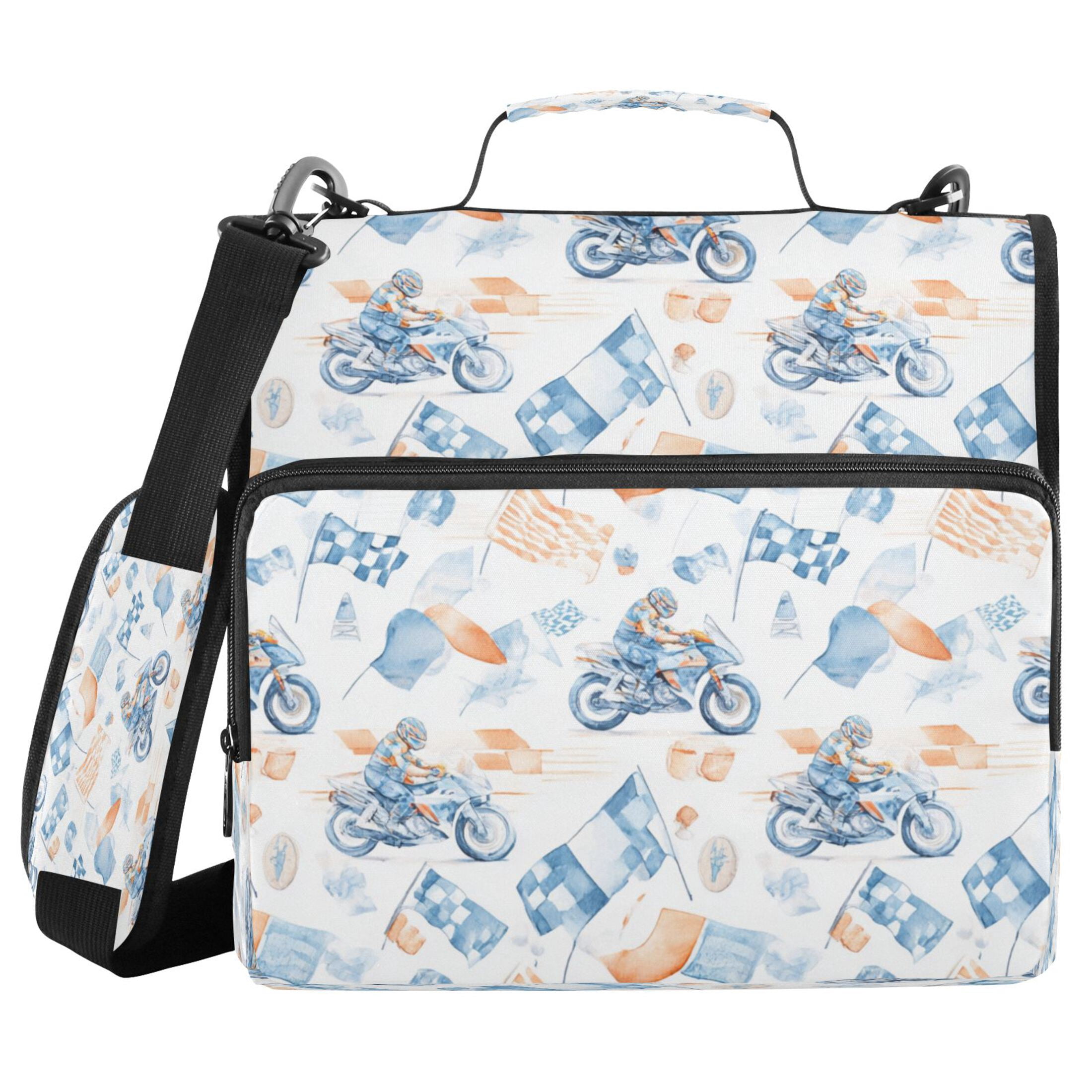 3 Ring Zipper Binder Stationery Organizer for Study Work Home Travel, All-Purpose File Folder Storage Bag for Daily Document Organization Speeding Motorcycle Collage
