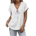 thumbnail image 2 of Lmueinov Tie Front Blouse for Women V-Neck Short Sleeve Relaxed Fit Casual Summer Shirt Soft Stretch Breathable Top, 2 of 6
