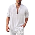 thumbnail image 4 of Camisa Henley De Lino Con Cuello Alto, Manga Larga, Casual,, 4 of 6