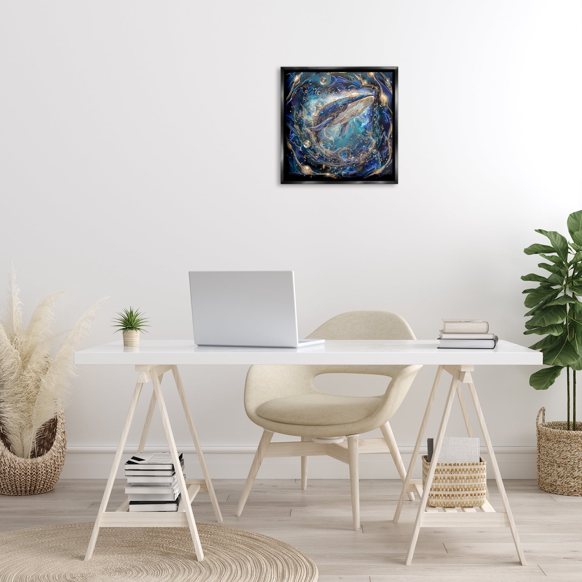 Stupell Industries Echoes Of Abyss Whale Animals & Insects Painting Black Floater Framed Canvas Art Print Wall Art, 18 x 18