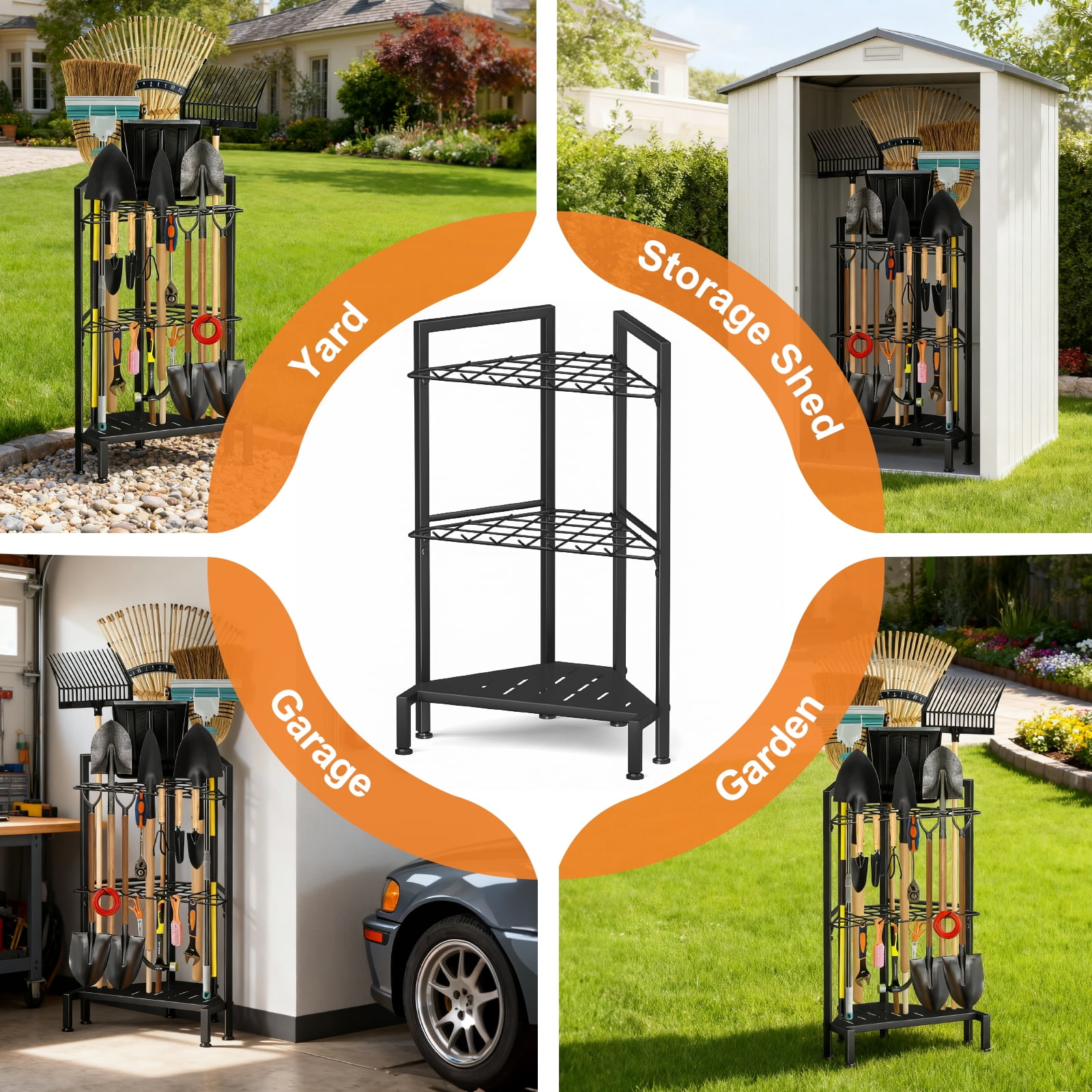 Garden Tool Organizer, Yard Tool Tower Rack for Garage Organization Corner Storage for Garden, Shed, Garage Storage