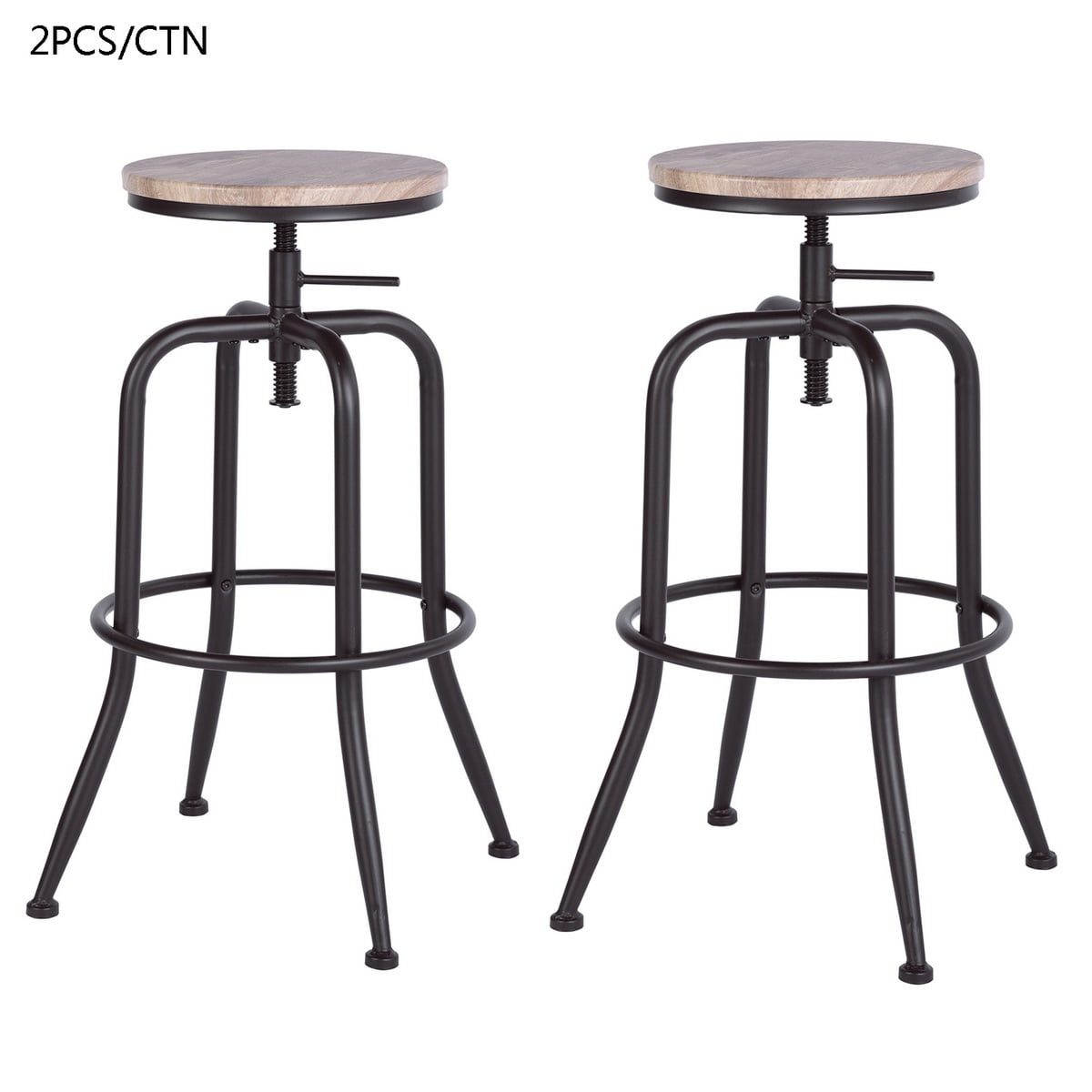 Kepooman 27" Industrial Vintage Bar Stools Set of 2, Counter Height Leather Bar Stools, Metal Frame Wooden Top Stool
