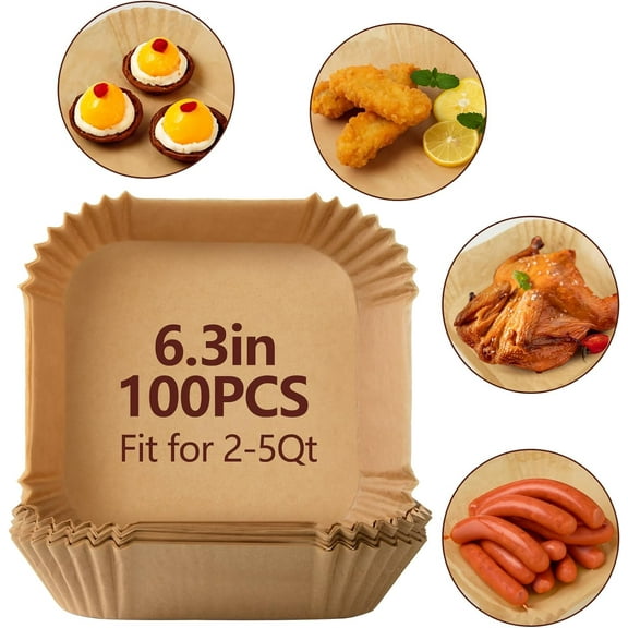 Air Fryer Paper Liners: Top 9 inch, Bottom 8inch Disposable Air Fryer Liners, 100PCS Oil-proof, Water-proof Square Air Fryer Accessories, Food Grade Non-Stick Parchment Paper