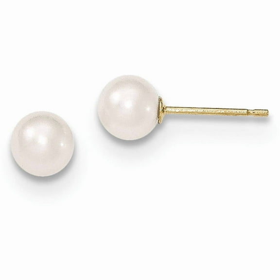 Primal Gold 14 Karat Yellow Gold 5-6mm Round White Saltwater Akoya Cultured Pearl Stud Post Earrings