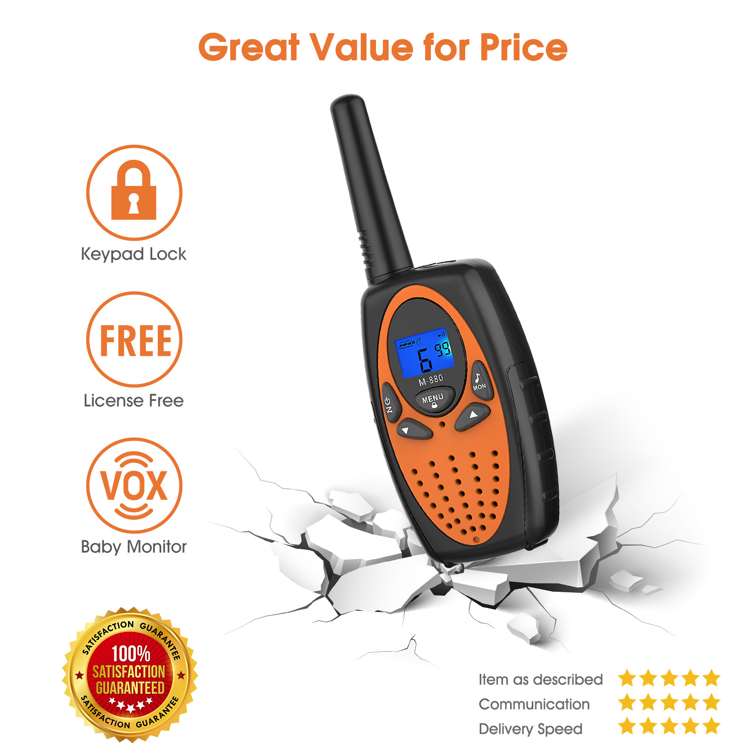 WisHouse M880 Walkie Talkies 2 Pack Orange photo 5