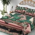 thumbnail image 3 of Ambesonne Leopard Fitted & Top Sheet Set with Sham, Monsteras Wild Cat Lounge, Pink and Jade Green, 3 of 5