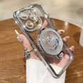 thumbnail image 6 of for iPhone 16e Case, Moving Liquid Sparkle Glitter Case with Kickstand, Women Bling Flowing Liquid Floating Rhinestones Ring Cover with Camera Lens Protector for iPhone 16e 6.1'' (Silver), 6 of 12