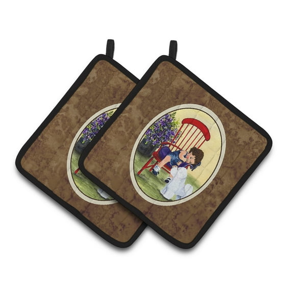 Carolines Treasures SS8533PTHD Little Girl with her Bichon Frise Pair of Pot Holders, 7.5HX7.5W, multicolor