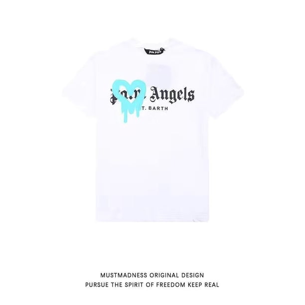 PALM Palm Angel ANGELS21SS letras de graffiti disueltas LOGO suelta cuello redondo camiseta de manga corta verano para hombresBlanco Azul Claro - Love Graffiti