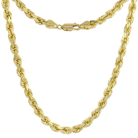 Solid Yellow 14K Gold 5mm Diamond Cut Rope Chain Bracelet for Men 9 inches long