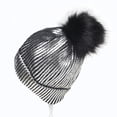 thumbnail image 5 of Invierno y otoño Chic Beanie Metallic Shiny Beanie Skull Pom Pom Sombreros Gorra para mujer (Plata), 5 of 5