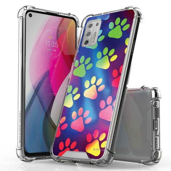 ANJ  Hybrid Slim Hard Back Cover Case Flexible Bumper for Motorola Moto G Stylus 2021 - Colorful Paws