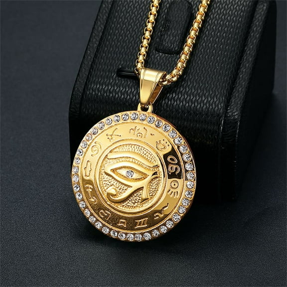 Ancient Egypt The Eye of Horus Pendant 14K Yellow Gold Round Egyptian Necklace for Men Fashion Jewelry Gift