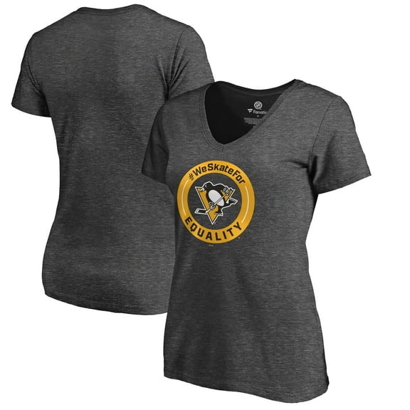 Women's Heather Gray Pittsburgh Penguins #WeSkateFor V-Neck T-Shirt