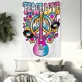 thumbnail image 3 of Groovy Tapestry, Peace Love Music Text with Peace Symbol Guitar Records Flowers Musical Notes, Wall Hanging for Bedroom Living Room Dorm Decor, 40W X 60L Inches, Blue Pink Yellow, by Ambesonne, 3 of 5