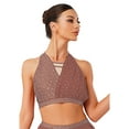 thumbnail image 3 of SiiRoh Women's Glittery Rhinestone Lyrical Ballet Dance Crop Tops Halter Neck Sleeveless Tank Top Dusty Pink M, 3 of 5
