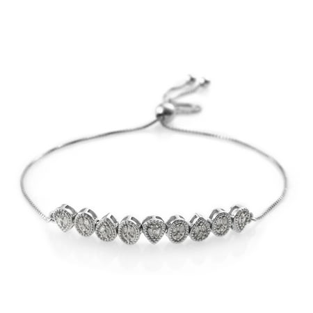 Platinum Baguette Mounting Diamond Baguette Bolo Bracelet 925 Sterling Silver Platinum Plated Gift Jewelry for Women Cttw 0.3 Adjustable ()