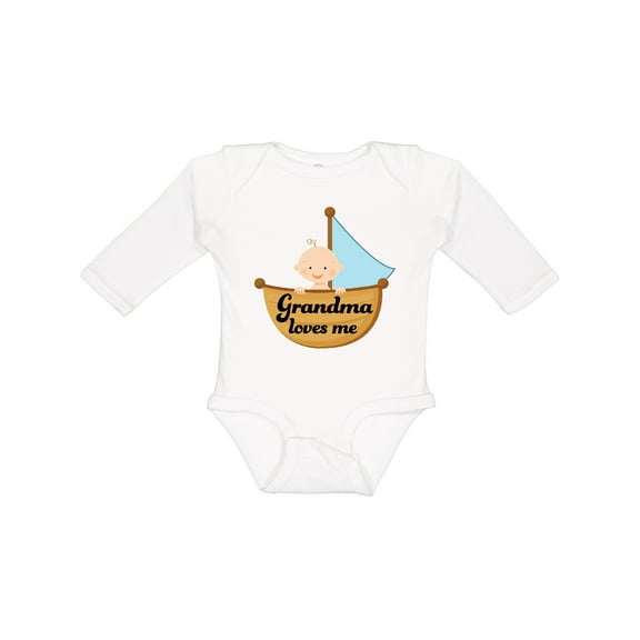 Inktastic Grandma Loves Me Grandchild Boys Long Sleeve Baby Bodysuit