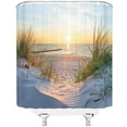 thumbnail image 3 of Beach Shower Curtain Ocean Sun Grass Seacoast Sand Seaside Coastal Sunrise Peaceful Seascape Fabric Bath Curtains Bathroom Polyester with Plastic Hooks 70x70Inch,Light Blue Yellow, 3 of 6