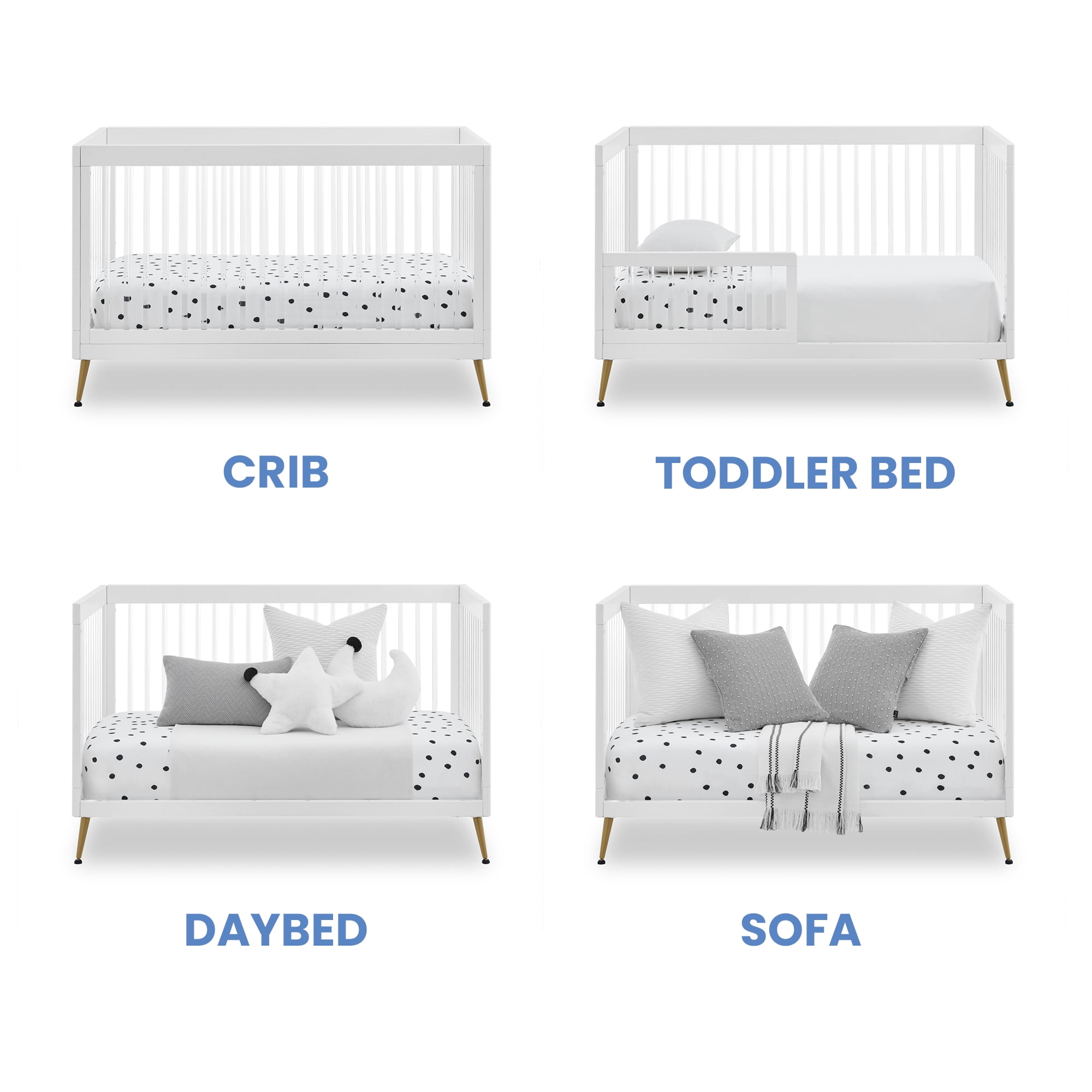 Delta Children Sloane Crib 7-Piece Baby Nursery Furniture Set–Includes: Convertible Crib, Dresser, Changing Top, Crib Mattress, Fitted Sheets, Toddler Guardrail & Changing Pad, White w/Melted Bronze