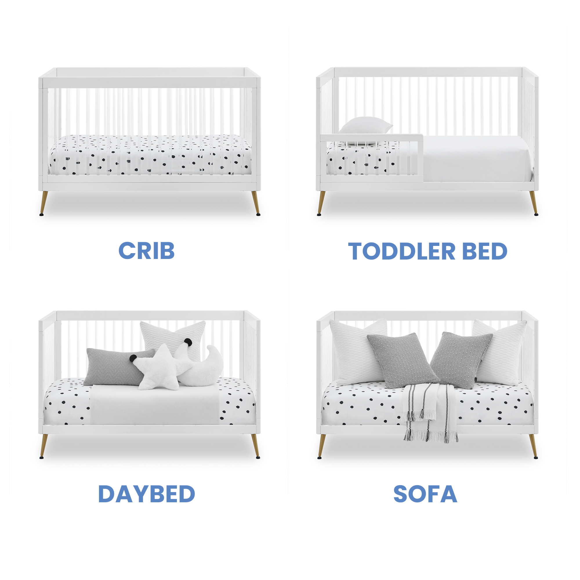 Delta Children Sloane Crib 7-Piece Baby Nursery Furniture Set–Includes: Convertible Crib, Dresser, Changing Top, Crib Mattress, Fitted Sheets, Toddler Guardrail & Changing Pad, White w/Melted Bronze - image 2 of 5