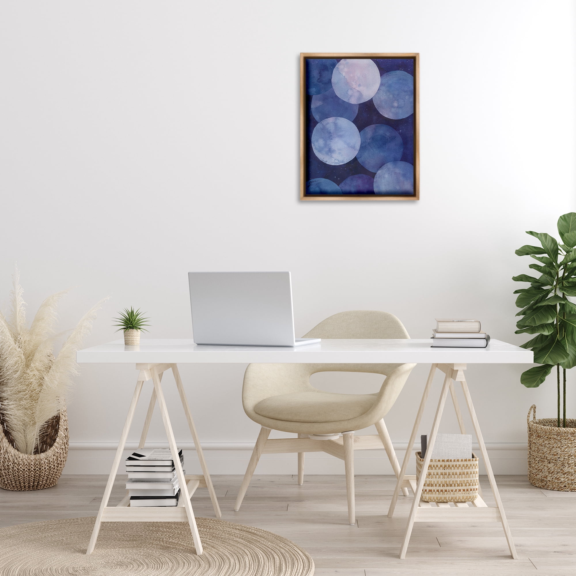 Stupell Industries Purple Circular Shapes Abstract Painting Brown Floater Framed Canvas Art Print Wall Art, 17 x 21