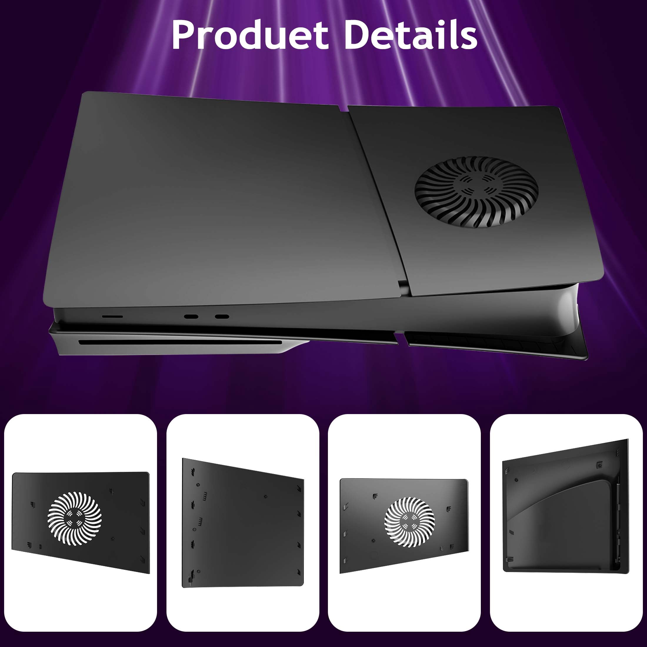 Faceplates for PS5 Slim Disc Edition Plate Cover Console with Cooling Vents & Dust Filter, Black
