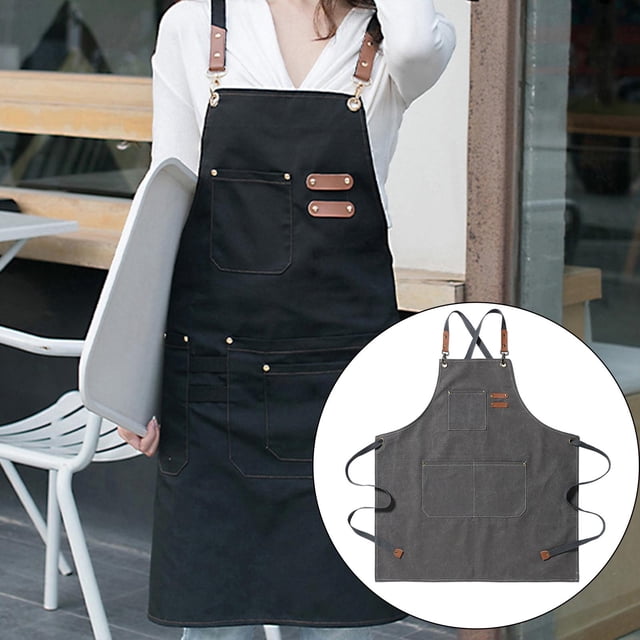 Delantal de profesion con bolsillos Arte ajustable Heavy Duty para Kitchen Garden Mujeres y hombres Crafting , gris Macarena Delantal de lona
