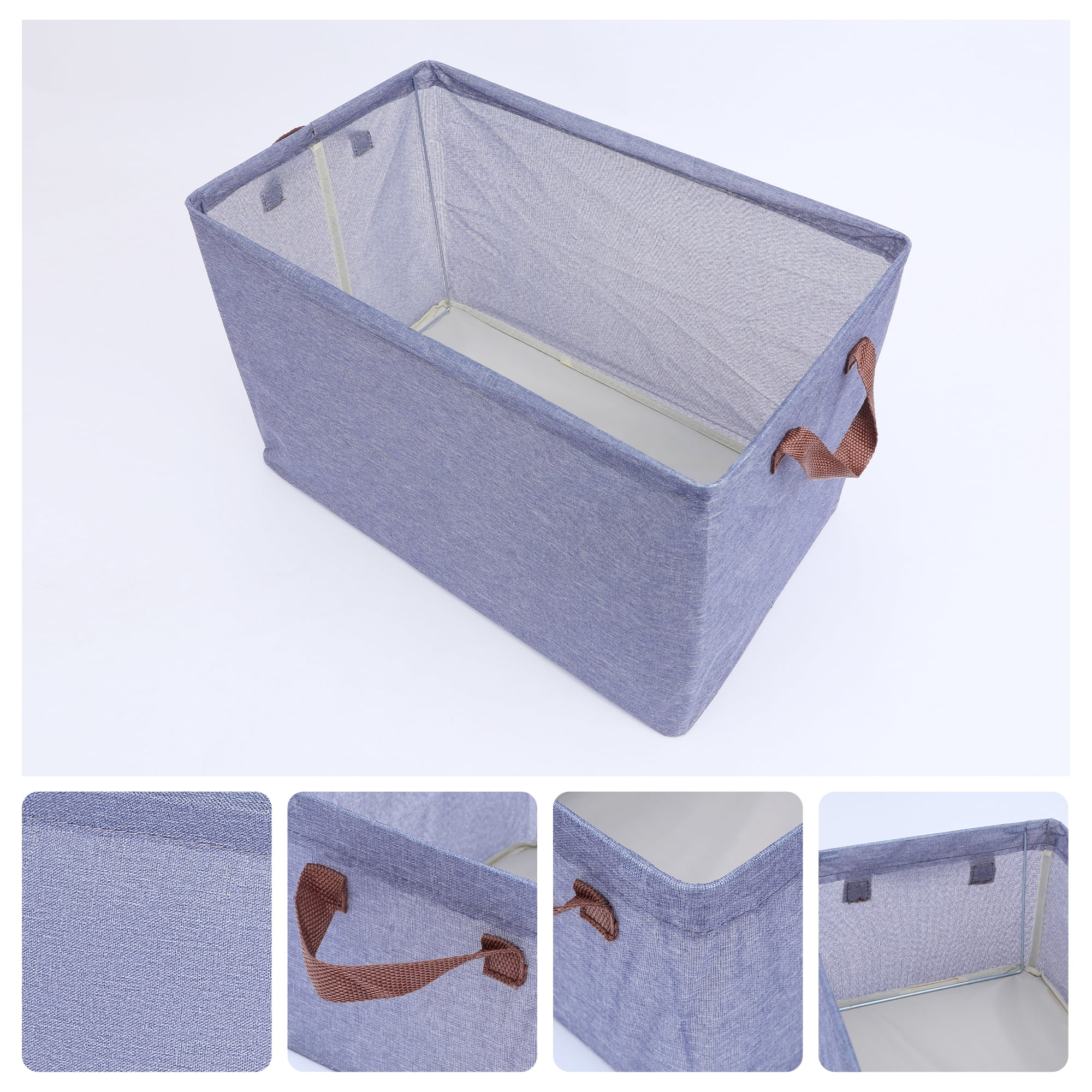 Unique Bargains Fabric Storage Bin with Handles, Collapsible Basket Navy Blue 19*11*8in