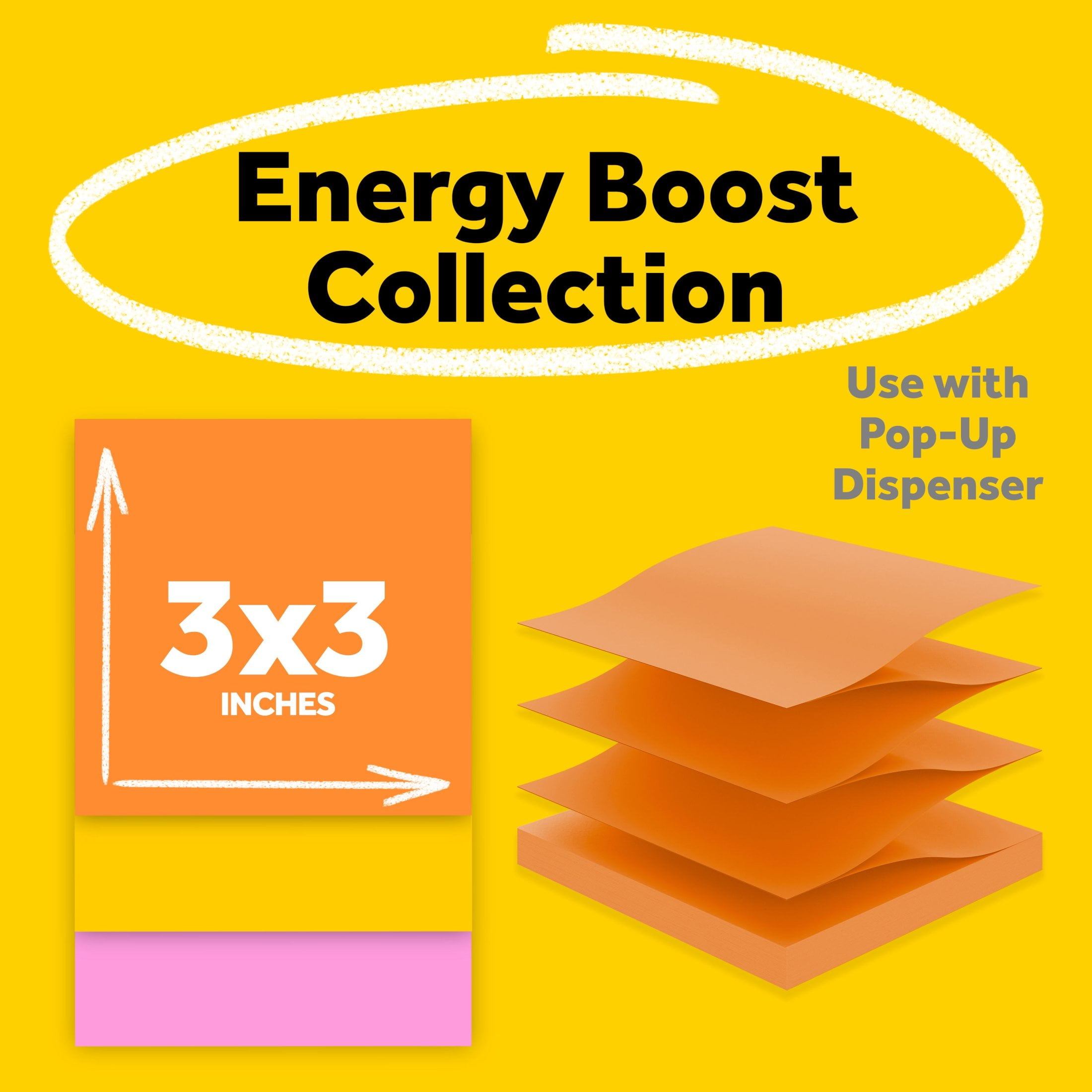 Post-it Super Sticky Dispenser Pop-up Notes, 3 in x 3 in, Energy Boost, 18 Pads