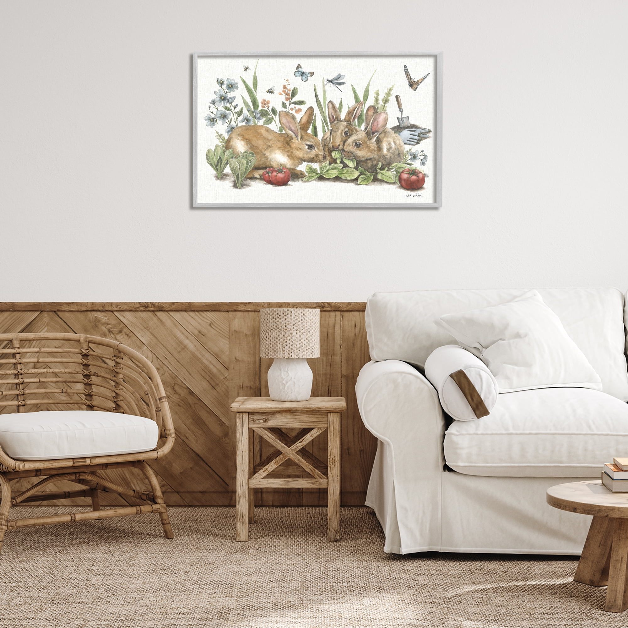 Stupell Industries Garden Patch Scene Botanical & Floral Painting Gray Framed Art Print Wall Art, 30 x 20