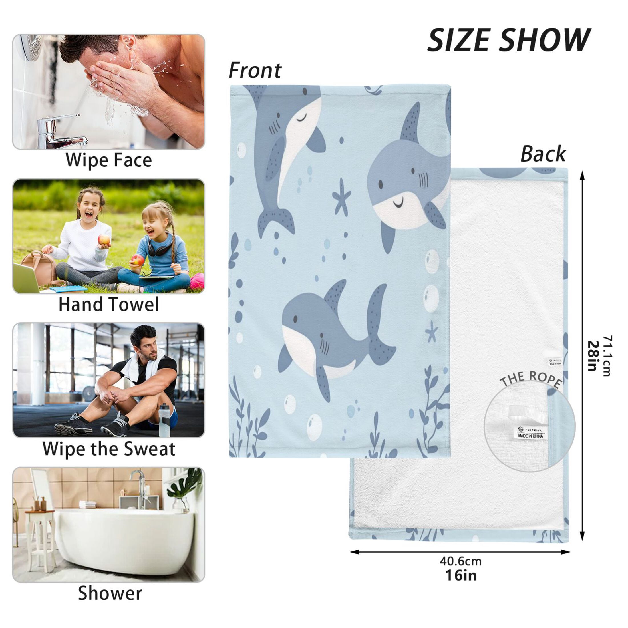 Cotton Towel Two-Piece 16x28 Inch One Sizex2 Face Towel Set Towel Set Cotton Hand Bath Towel Bathroom Beach Super Cute Little Shark