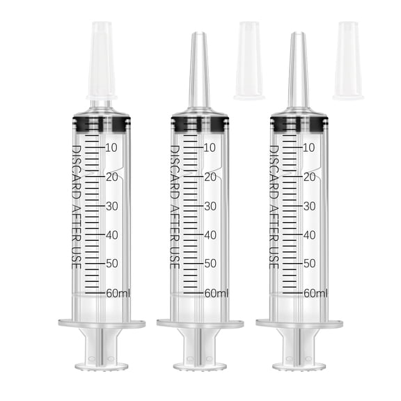 Gufastore Lab Syringe With Measurement With Cap Plastic 3 Pack 60ml