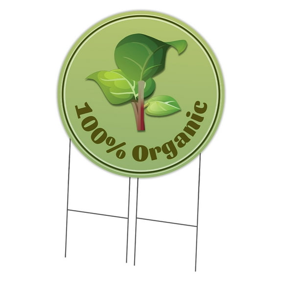 SignMission Corrugated Plastic Sign With Stakes 36" Circular - Farmer's Market 100% Organic | Coroplast Yard Sign With Stake | Made in the USA