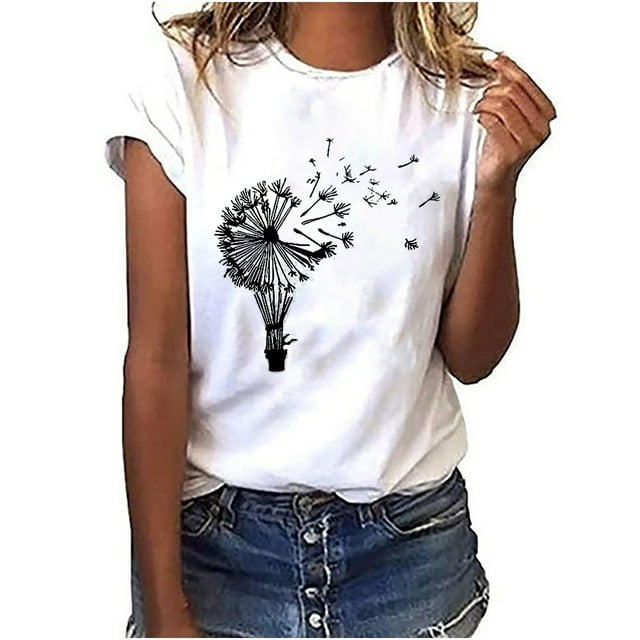 Pompotops Femmes Mode Décontractée Impression Col Rond Manches Courtes T-shirt Pulls Hauts