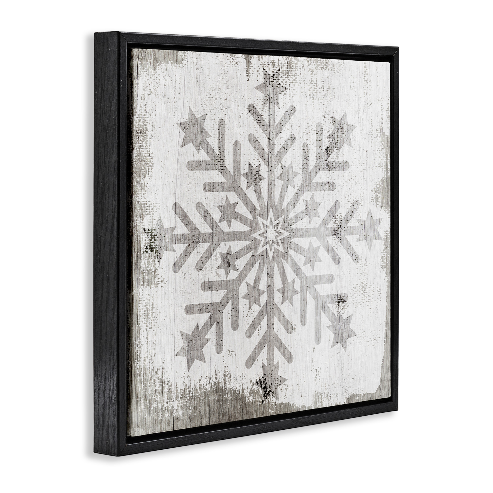 Stupell Industries Winter Snowflake Distressed Pattern Holiday Painting Black Floater Framed Canvas Art Print Wall Art, 25 x 25