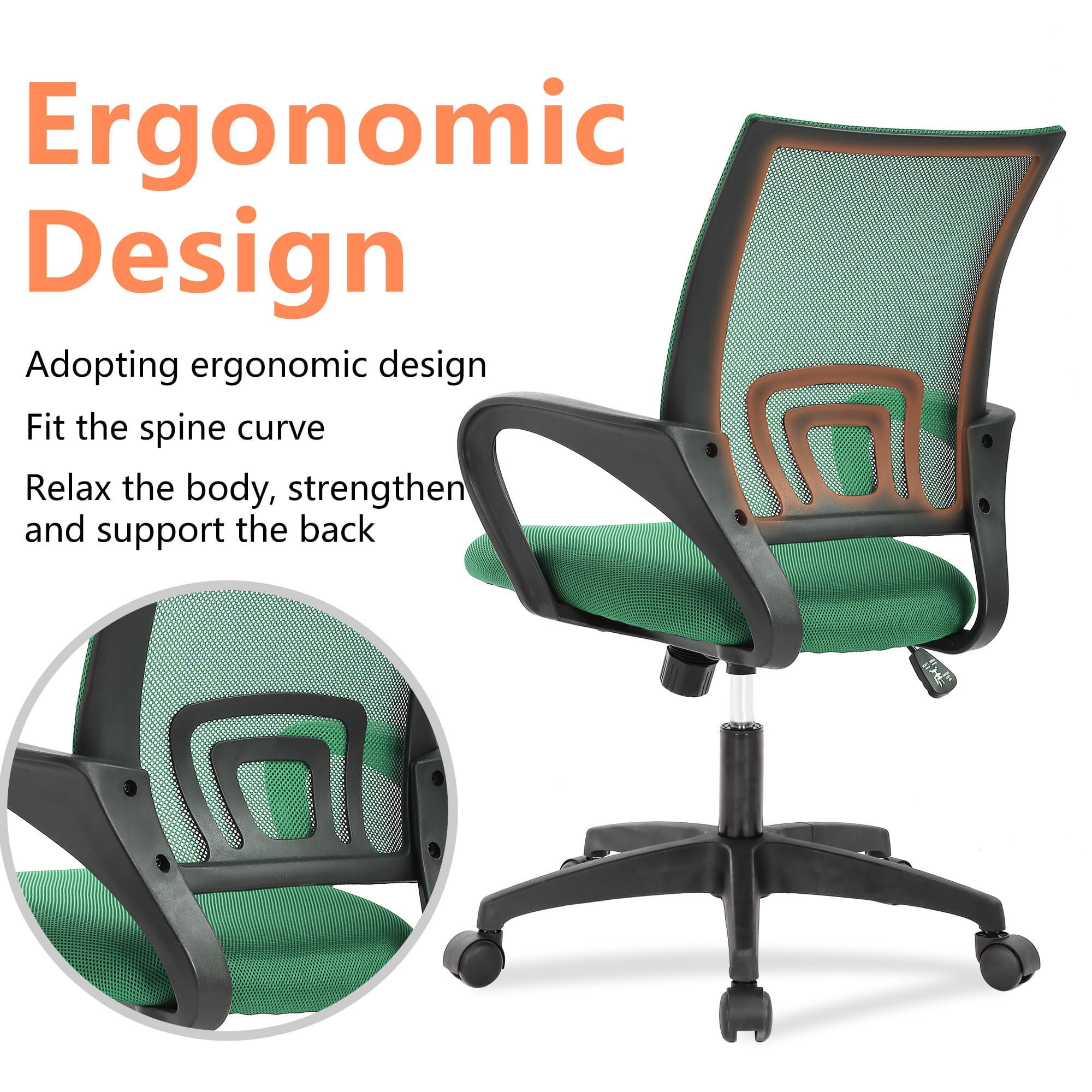 YRLLENSDAN Conference Room Chair Mesh Office Chair with Wheels Rolling Desk Chair with Arms Mesh Computer Chair for 250lb Adults Study Chair Adjustable Height,Green