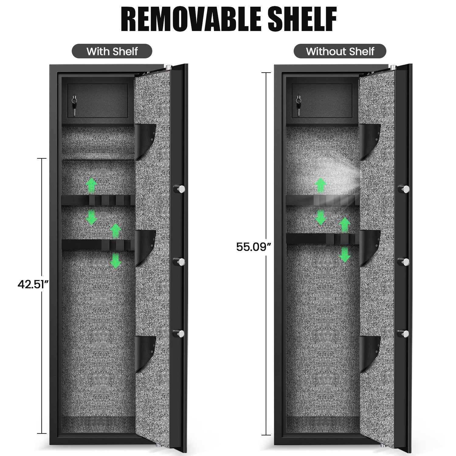 Riflevault 5–8 Gun Safe with Combination Lock, Fireproof & Anti-Theft Steel Rifle Cabinet for Shotguns, Adjustable Shelves, Silent Alarm Mode