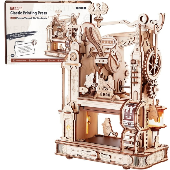 Robotime 3D Wooden Puzzles DIY Classic Printing Press Kit Vintage Style DIY Typography Unique Gifts for Teens&Adults
