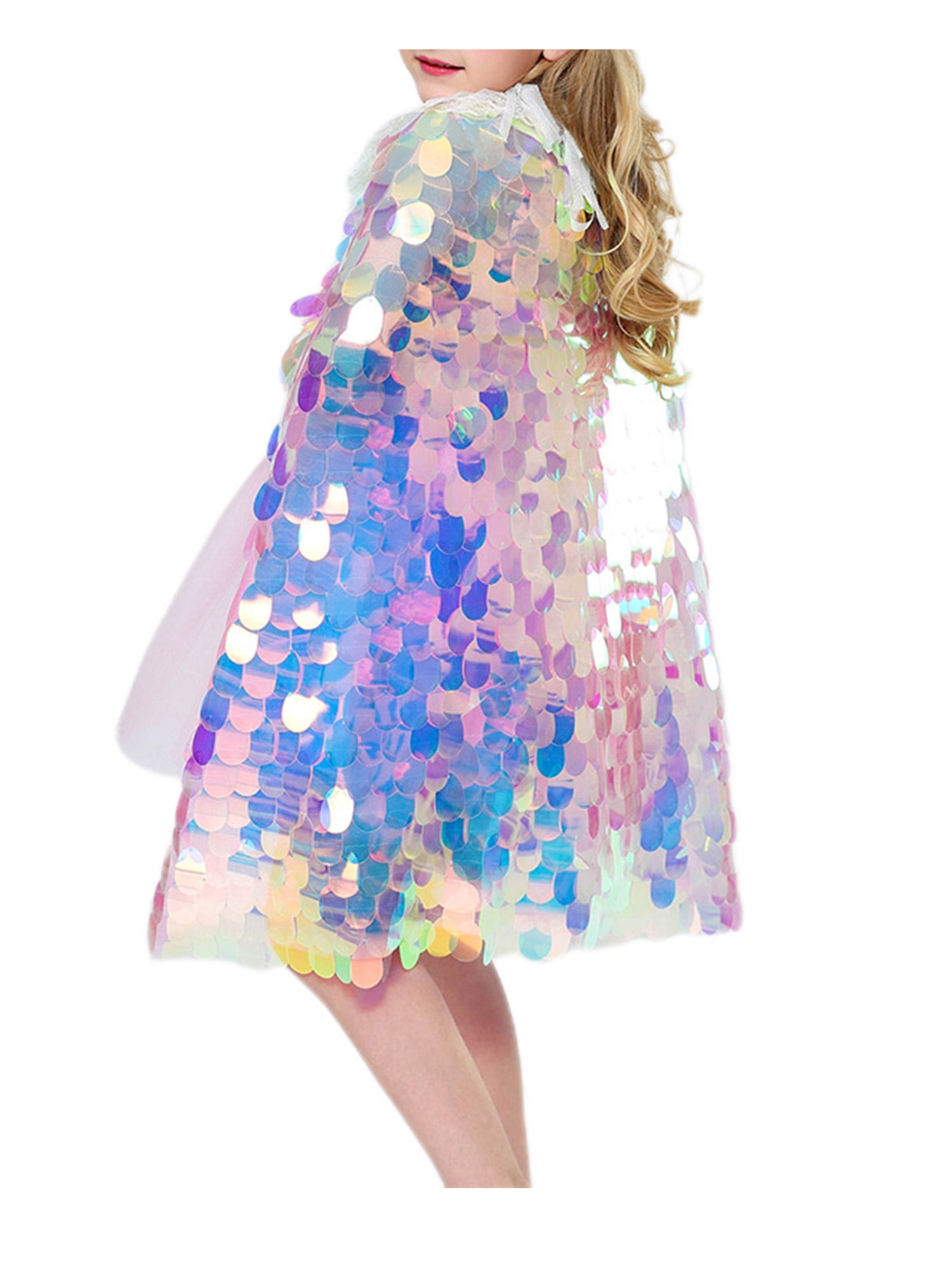 Multifit Princess Capes Colorful Sequins Cloak for Girls-Halloween Birthday Party Costumes Dress up