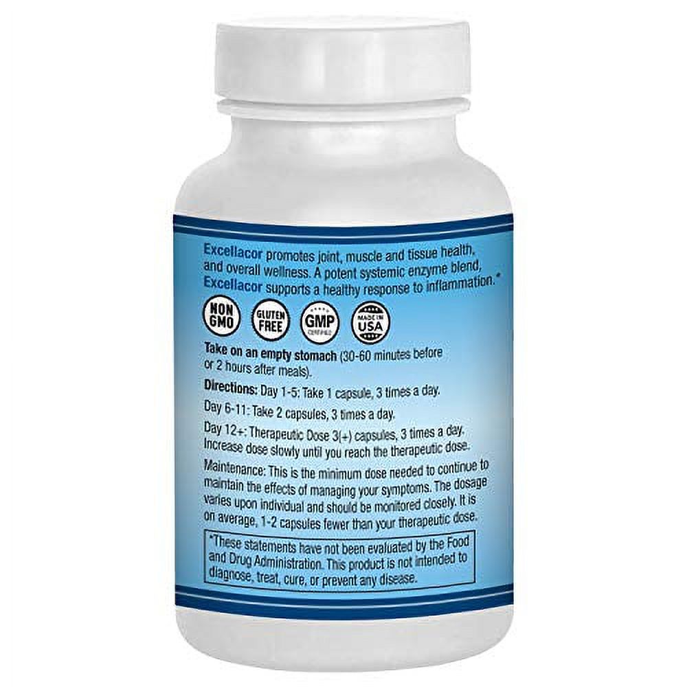 Excellacor - Proteolytic Systemic Enzymes Formula - with Enteric-Coated Serrapeptase - Total Body Support - 90 Vegetarian Capsules - AST Enzymes