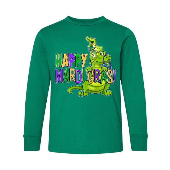 Inktastic Happy Mardi Gras Big and Little Alligators with Beads Long Sleeve Youth T-Shirt