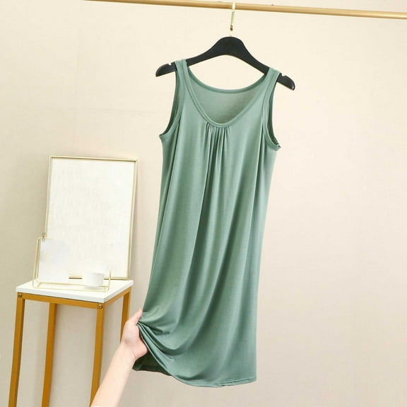 PNTUTB Women's Solid Color Plus Size Summer Lightweight Loose Round Neck Tank Top Casual Loungewear Nightgown