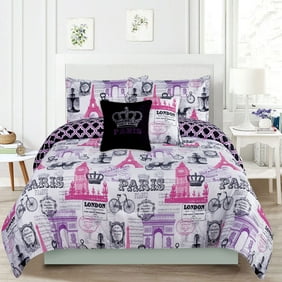 Bedding Twin 4 Piece Girls Comforter Bed Set Paris Eiffel Tower