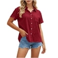 thumbnail image 5 of Women's Loose Fit Short Sleeve Button Down Collared Pocket Blouses Shirts Casual Tops Comfy Lightweight Work Office Summer Outfits | CSEONE,Red L, 5 of 9