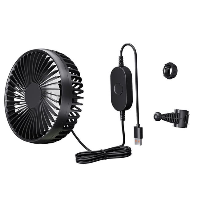 Tnarru USB Car Cooling Fan Adjustable Backseat Compact, Portable, Rotatable Air Circulation Fan for RV, Home, Vehicle, Sedan Black